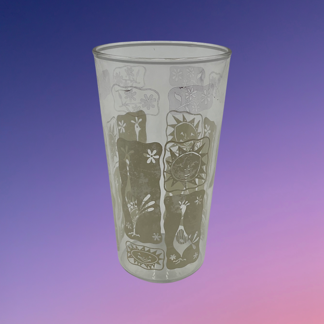 Hazel Atlas Gold Trim Sun and Chicken Motif Drinking Glasses (Set of 4)