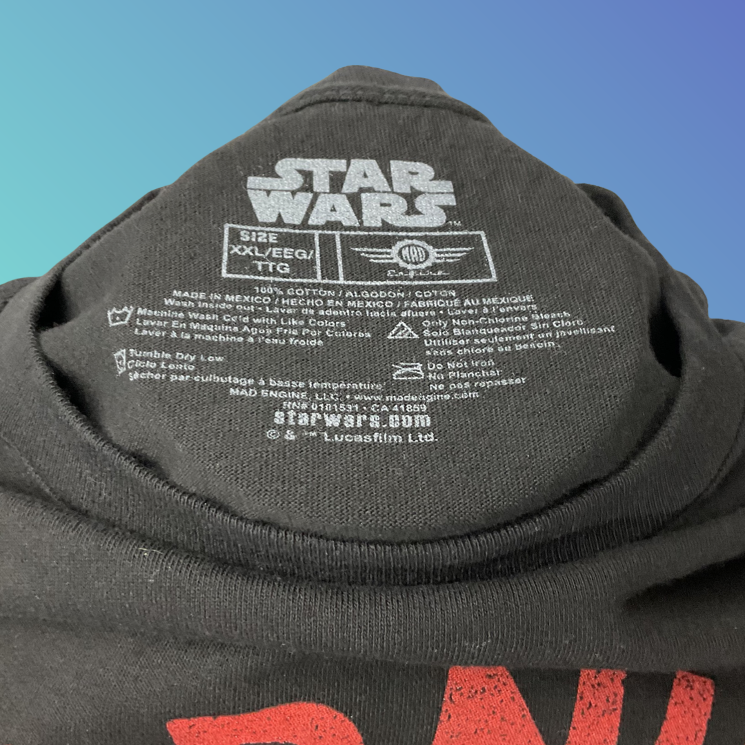 Star Wars (Mad Engine) “Warning Choking Hazard” Black T-Shirt (XXL)