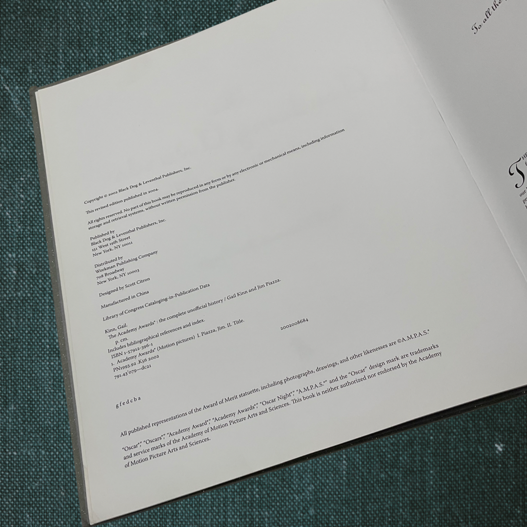 The Academy Awards: The Complete Unofficial History by Gail Kinn and Jim Piazza (2004)