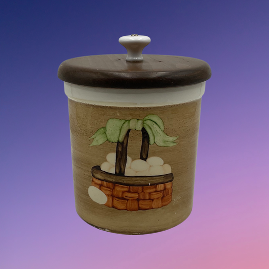 "Susie's Stuff" Egg Basket Crock with Wooden Lid