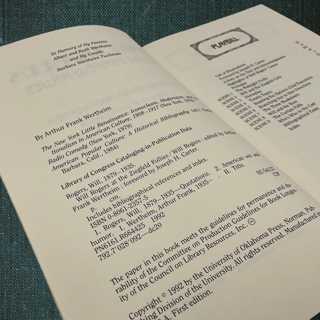 Will Rogers and the Ziegfeld Follies by Arthur Frank Wertheim (1992)