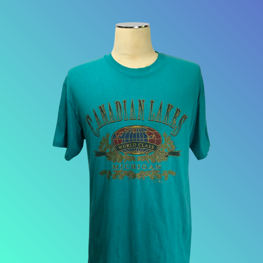 Vintage “Canadian Lakes Michigan” Blue Single Stitch T-Shirt (L)