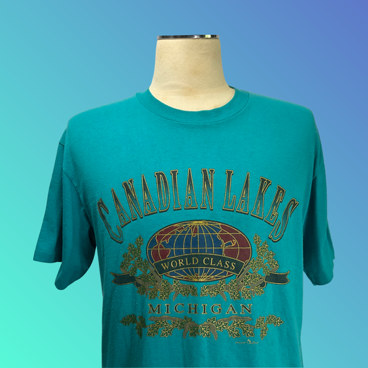 Vintage “Canadian Lakes Michigan” Blue Single Stitch T-Shirt (L)