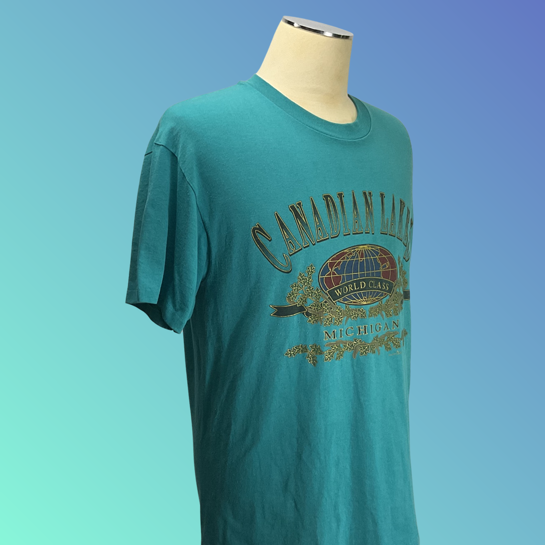 Vintage “Canadian Lakes Michigan” Blue Single Stitch T-Shirt (L)