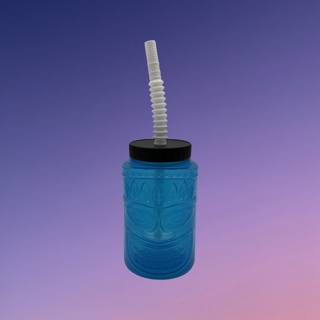 Greenbrier Intl. Blue Plastic Tiki Cup with Straw