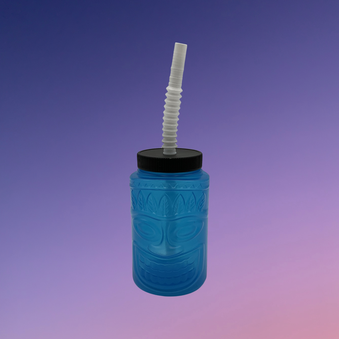 Greenbrier Intl. Blue Plastic Tiki Cup with Straw