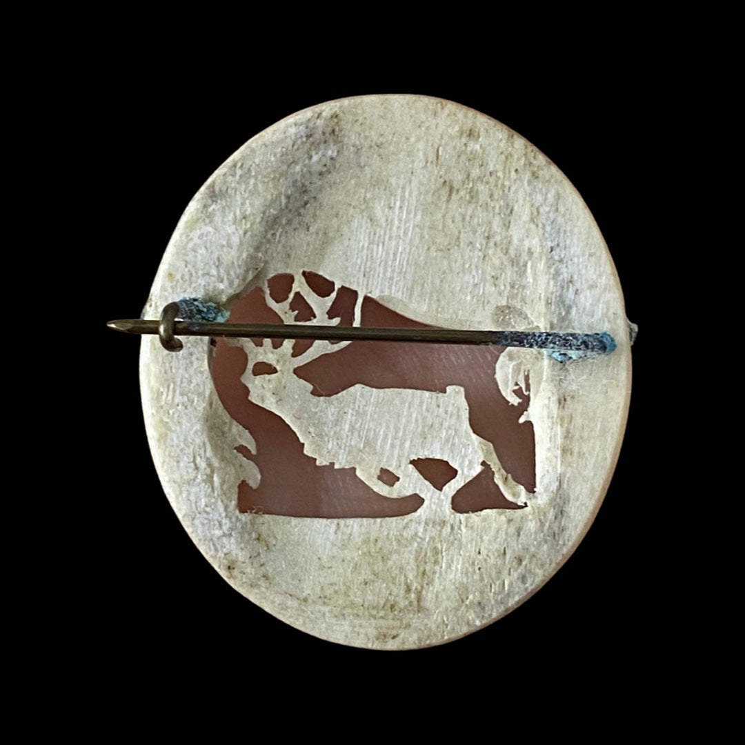 Carved Antler Elk Brooch/Pin