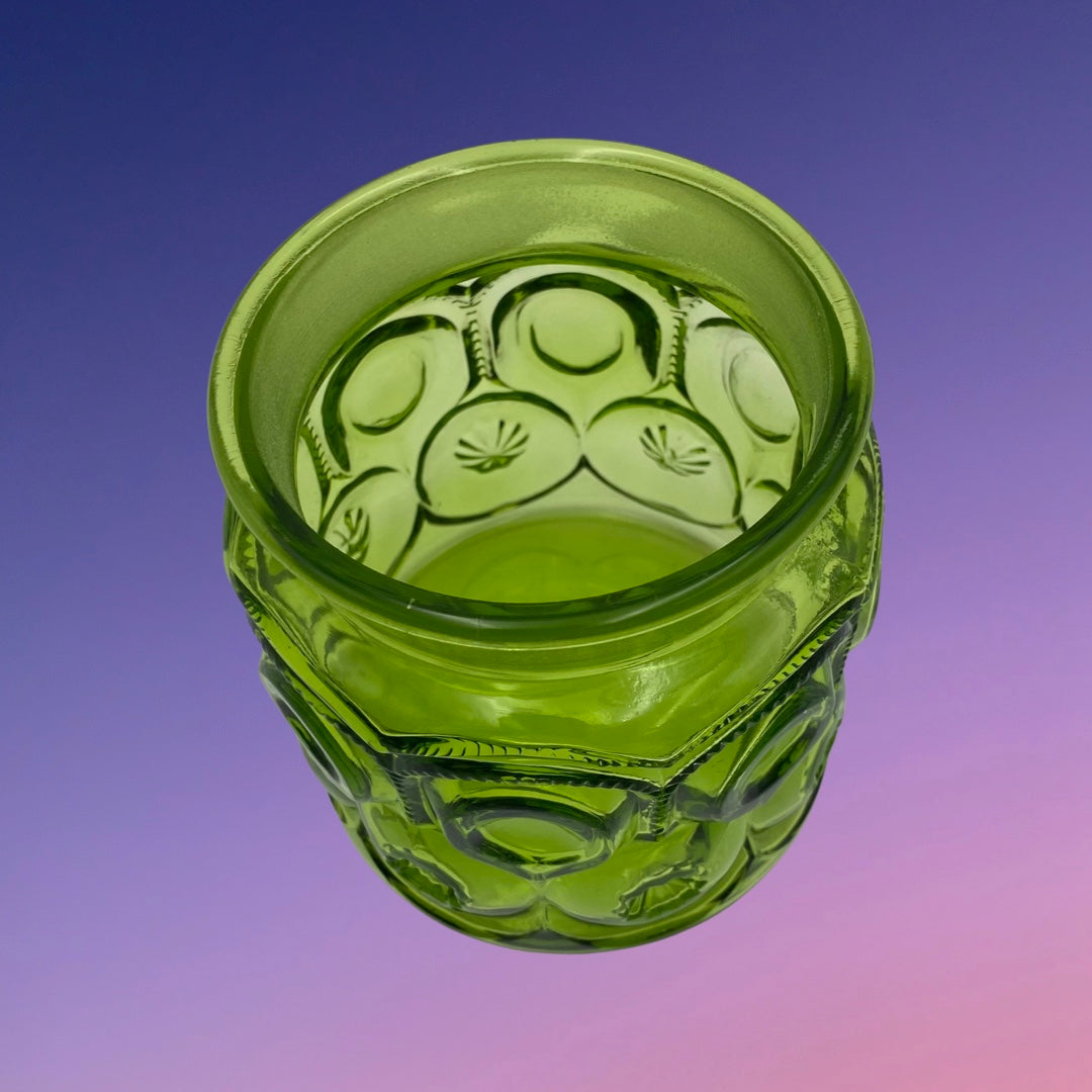 L.E. Smith Glass Moon and Star Green Medium Canister with Lid